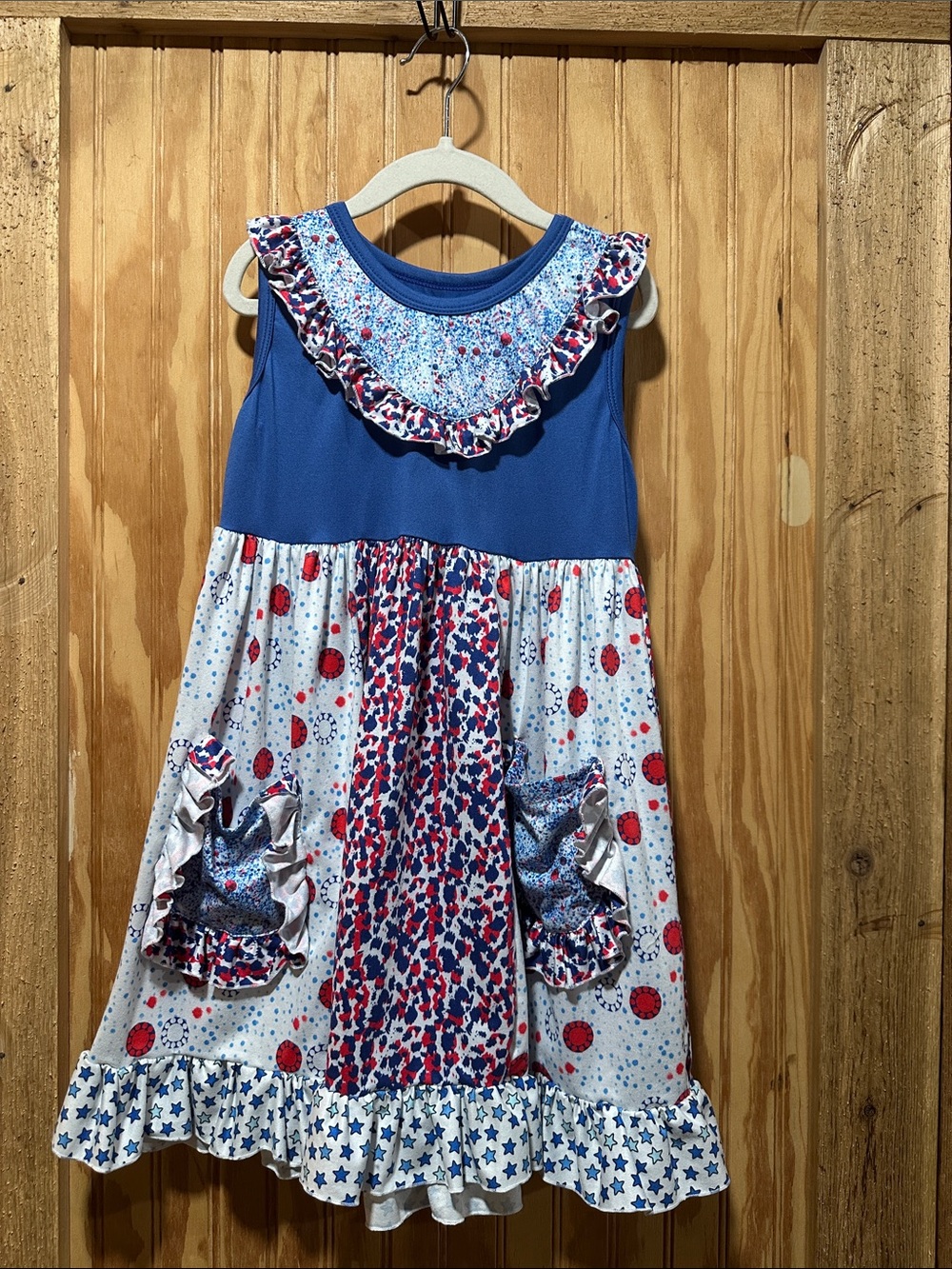 Girls Blue & White Ruffle Sundress